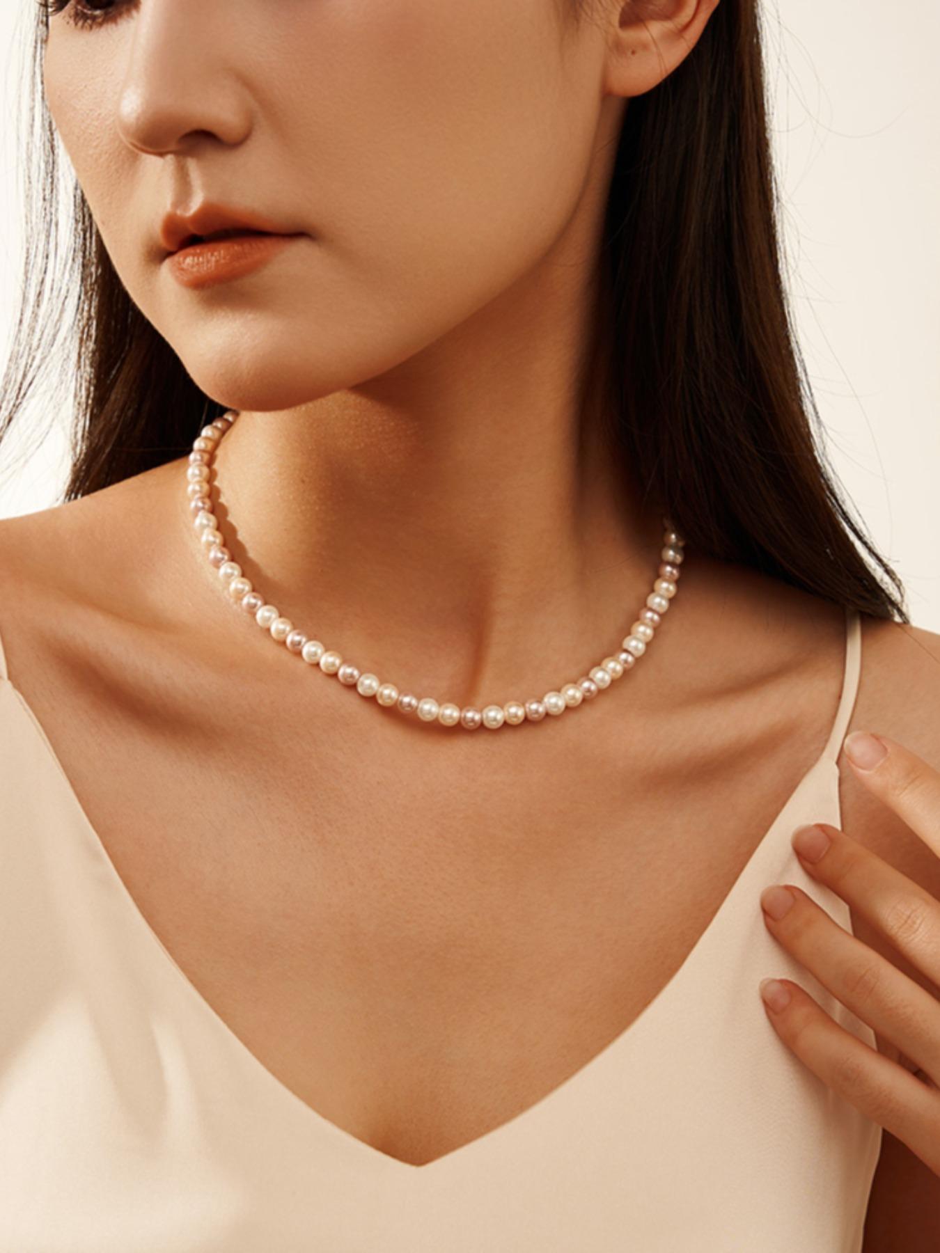 Vintage Mixed Color Shell Pearl Decorated Necklace with 925 Sterling Silver Chain, Fashion Jewelry Accessories for Women As Gift