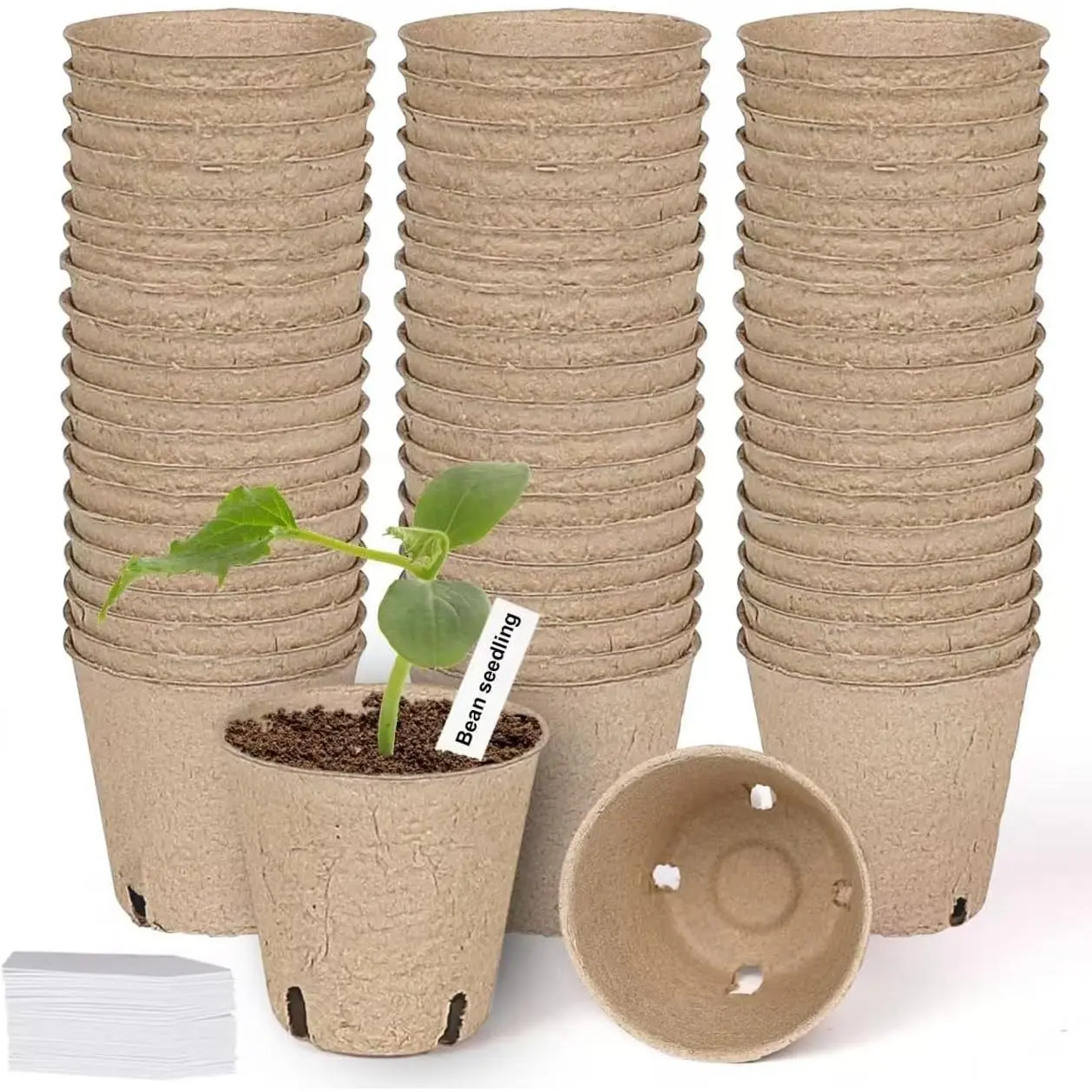 60 Packs 3.15 Inch Peat Pots for Seedlings - Biodegradable Garden Nursery Pots with Drainage Holes, Includes 50 Plant Labels, Germination Starter PotsGift