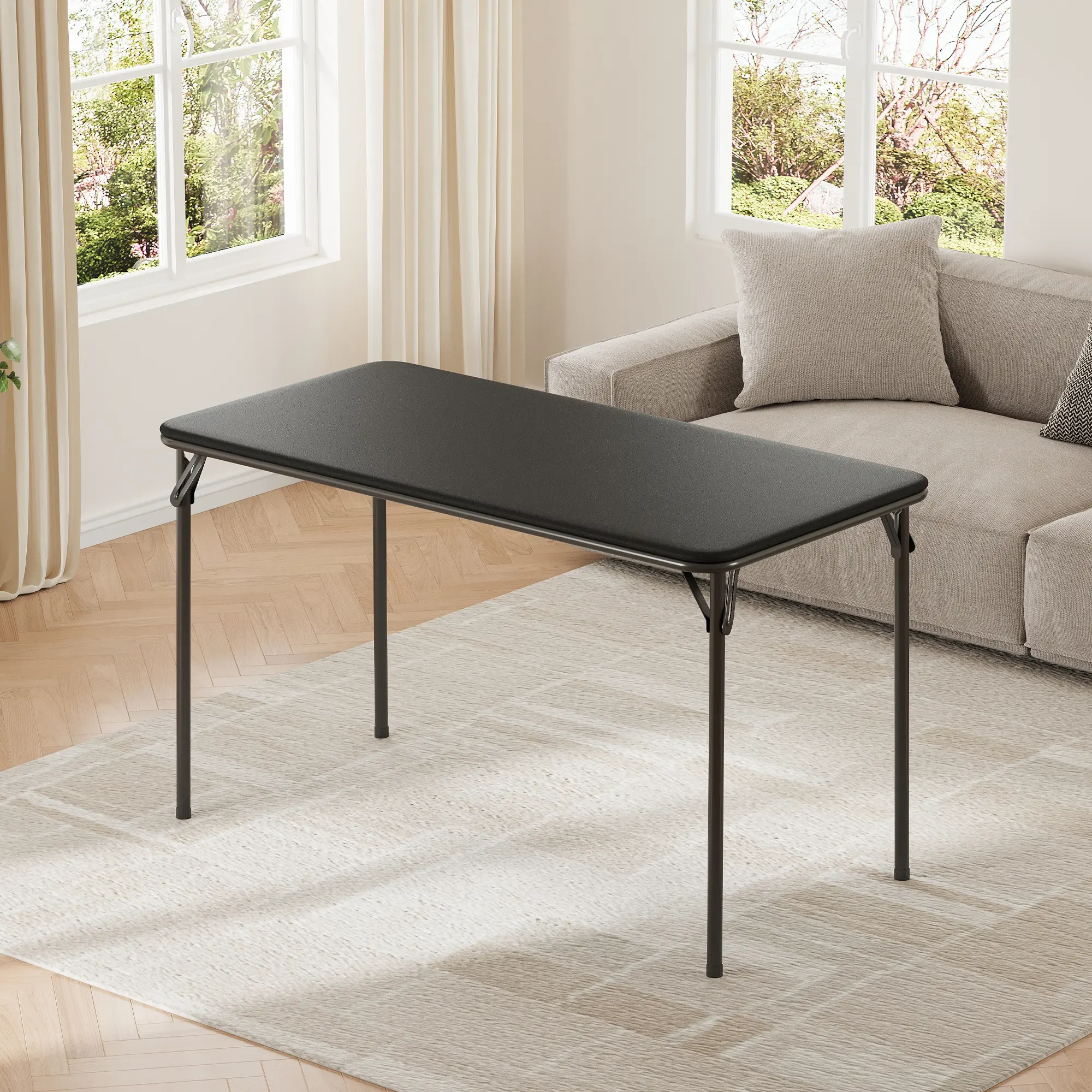 Portable Durable 4 Ft Folding Table, PU Leather Tabletop with Robust Metal Frame, Lightweight Indoor Outdoor Table/Home Furniture/Suitable for Parties, Picnics, Game Nights & Office/Best Gift Ideas/Christmas Gifts（Table only）