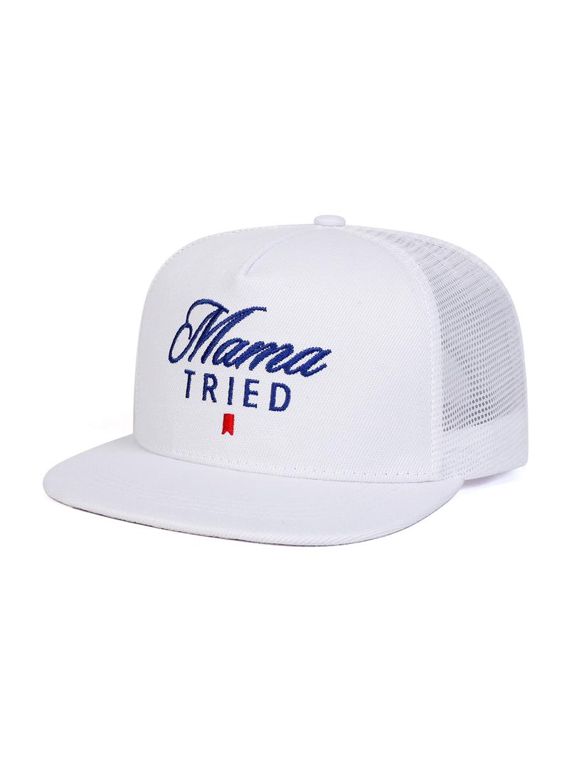 Mama Tried Embroidery, Embroidered Trucker Hat, Casual Outdoor Sports Hat for Men & Women, Adjustable Sun Protection Cap for Daily Wear