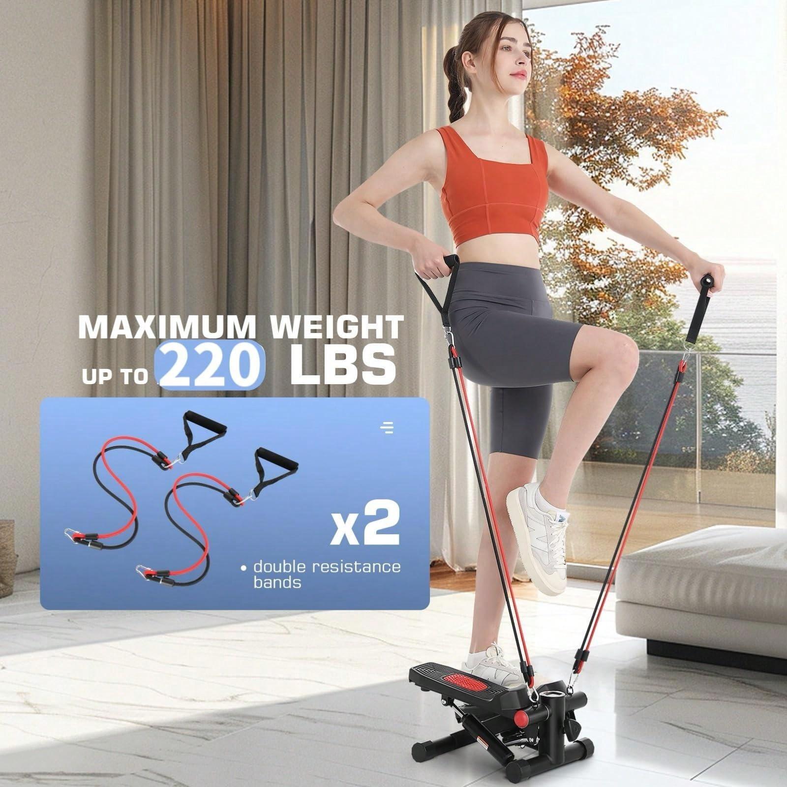 Mini Stepper with LCD Monitor & ResistanceBands for Full Body Cardio Exercise at Home FitnessEquipment Pedal Exerciser ab workout machine