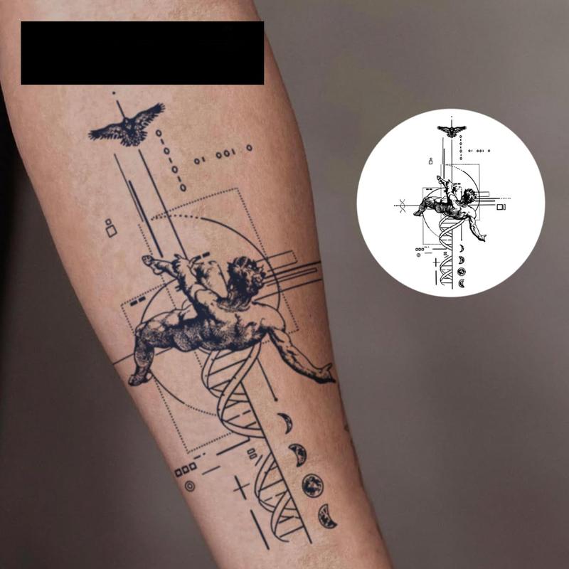 Tattoo Tech,2 Sheets Extra-Large Semi Permanent Tattoo, Adult Art Design Temporary Tattoos, Lasts 1-2 Weeks, Waterproof, Realistic look, No Adhesive, No reflection (Descending Angel Design?