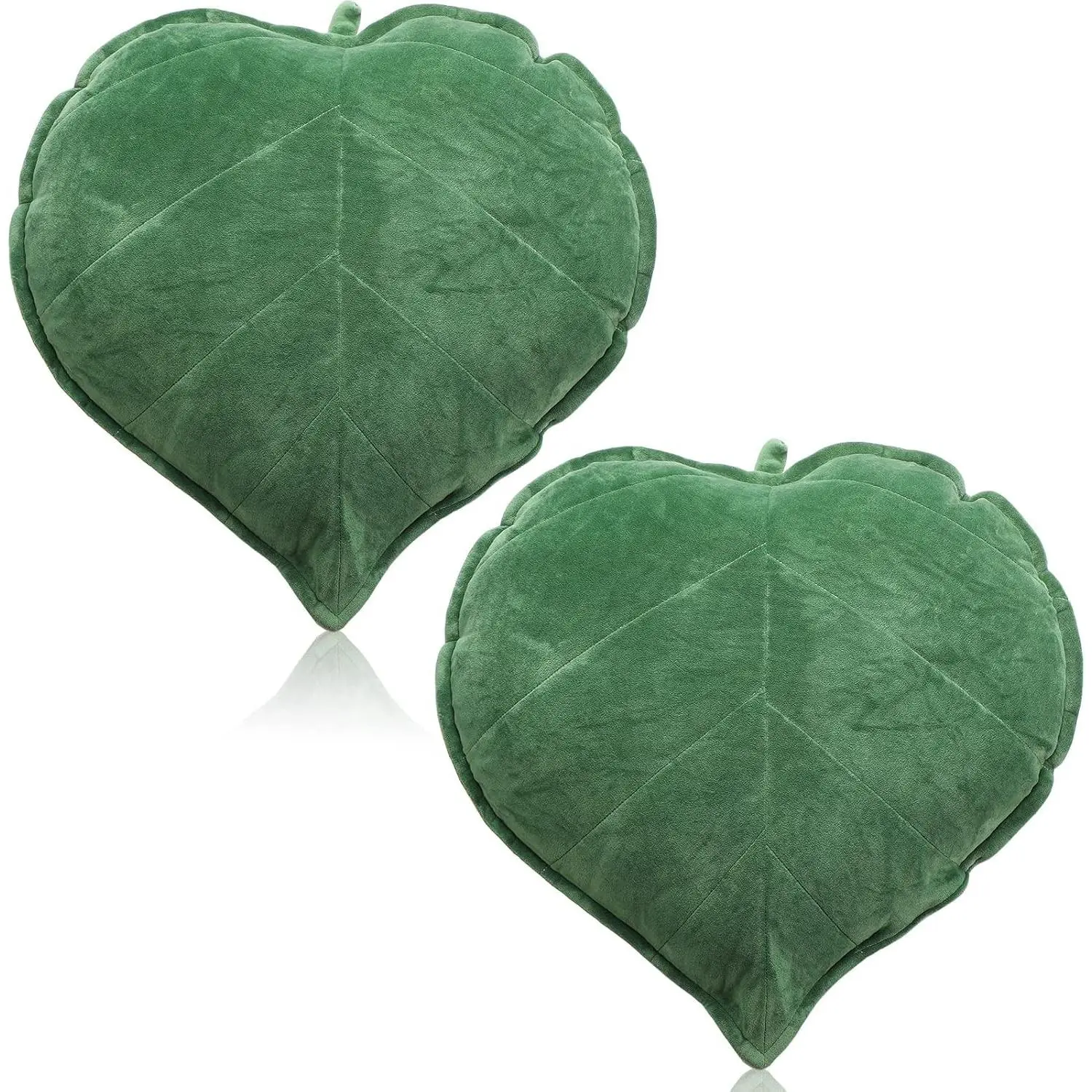 Yookeer 2 Pcs Heart Leaf Throw Pillows 3D Shaped for Couch,Dark Green | Leaf Cushions with Veined Texture, Soft Plush Fabric, Sofa Bedroom Living Room Decor, 16x16 Inch Plant Themed