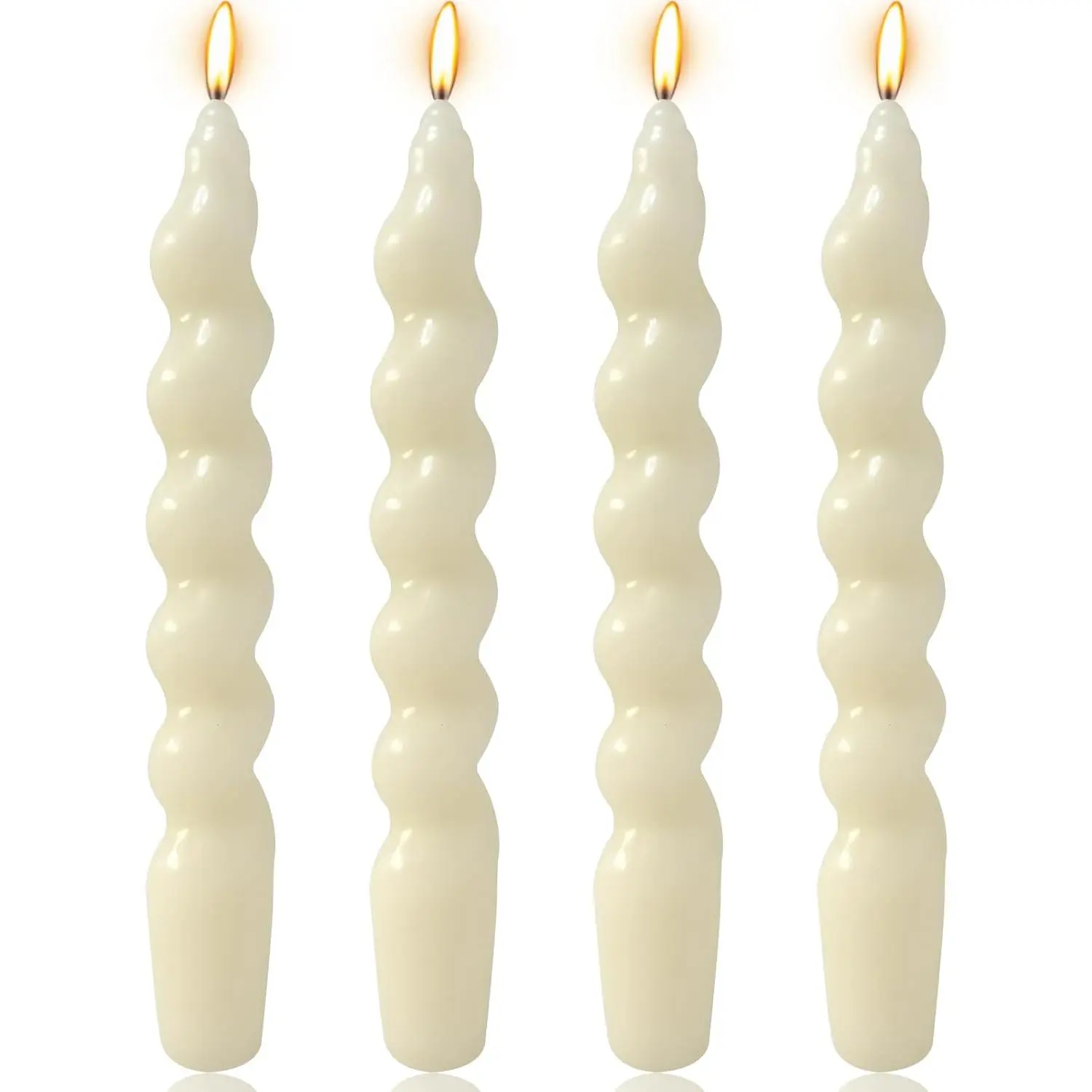 4 Pack 7 Inch Ivory Spiral Taper Candles, Unscented Dripless Fat Twisted Candlesticks for Home Décor Party Wedding and Celebrations