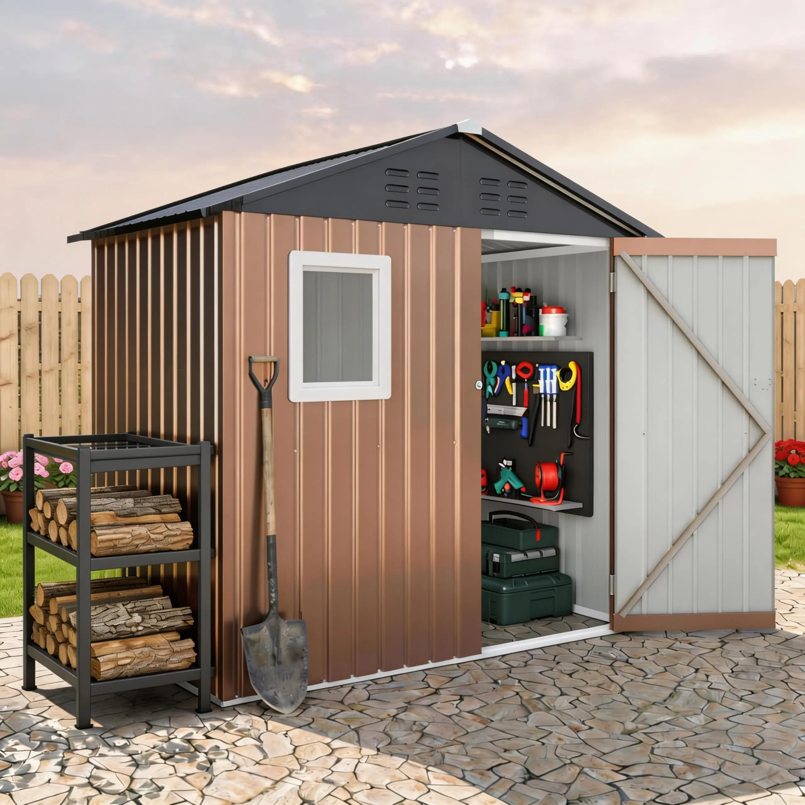 GARVEE 6x4FT Outdoor Storage Shed with locking doors & Air Vent, Garden Sheds Tools Storage Shed for Backyard Patio Lawn Farm