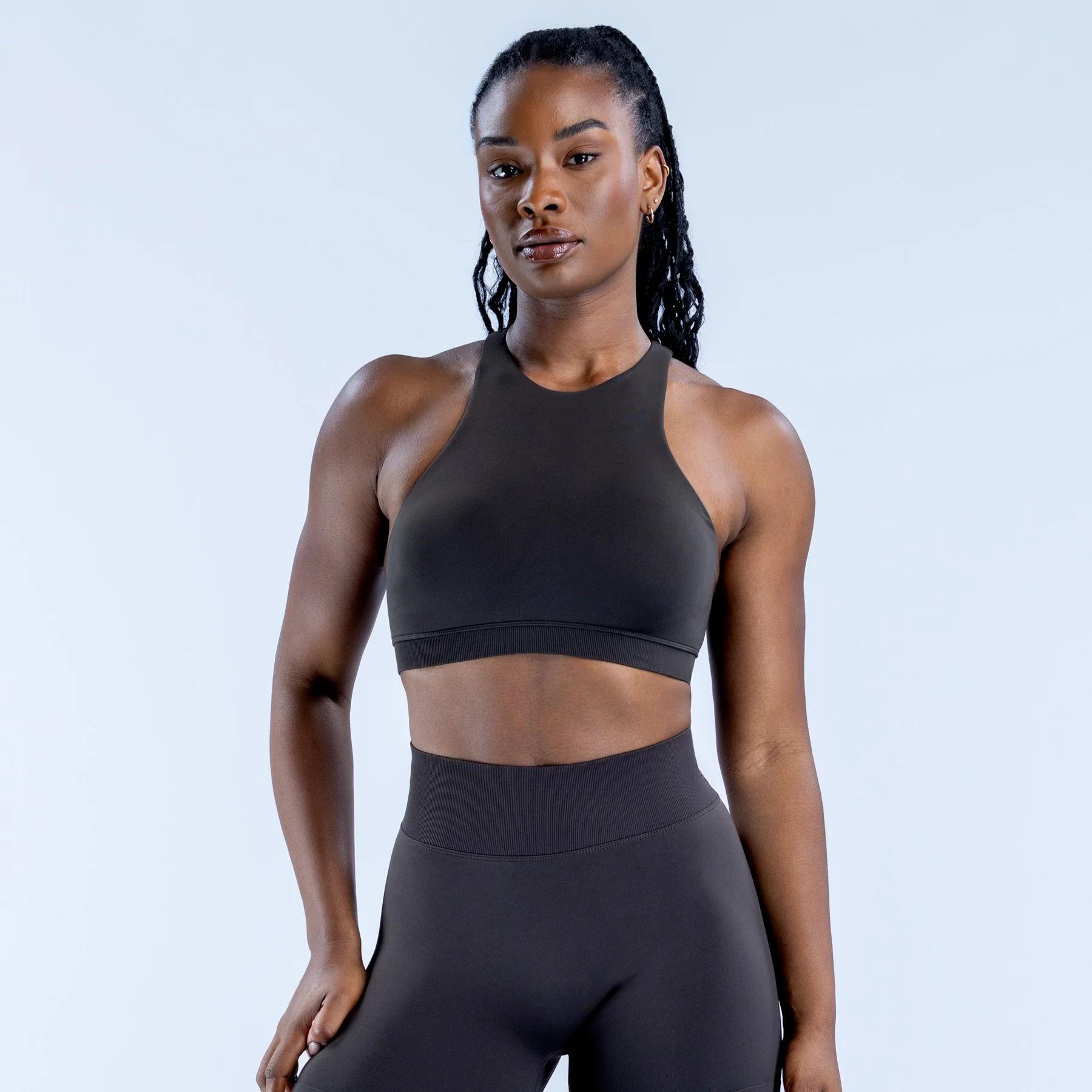 Seamless Thin Strap Sports Bra For Women  High Elastic Racerback Yoga Top, Body Shaping Workout Bra With Pads