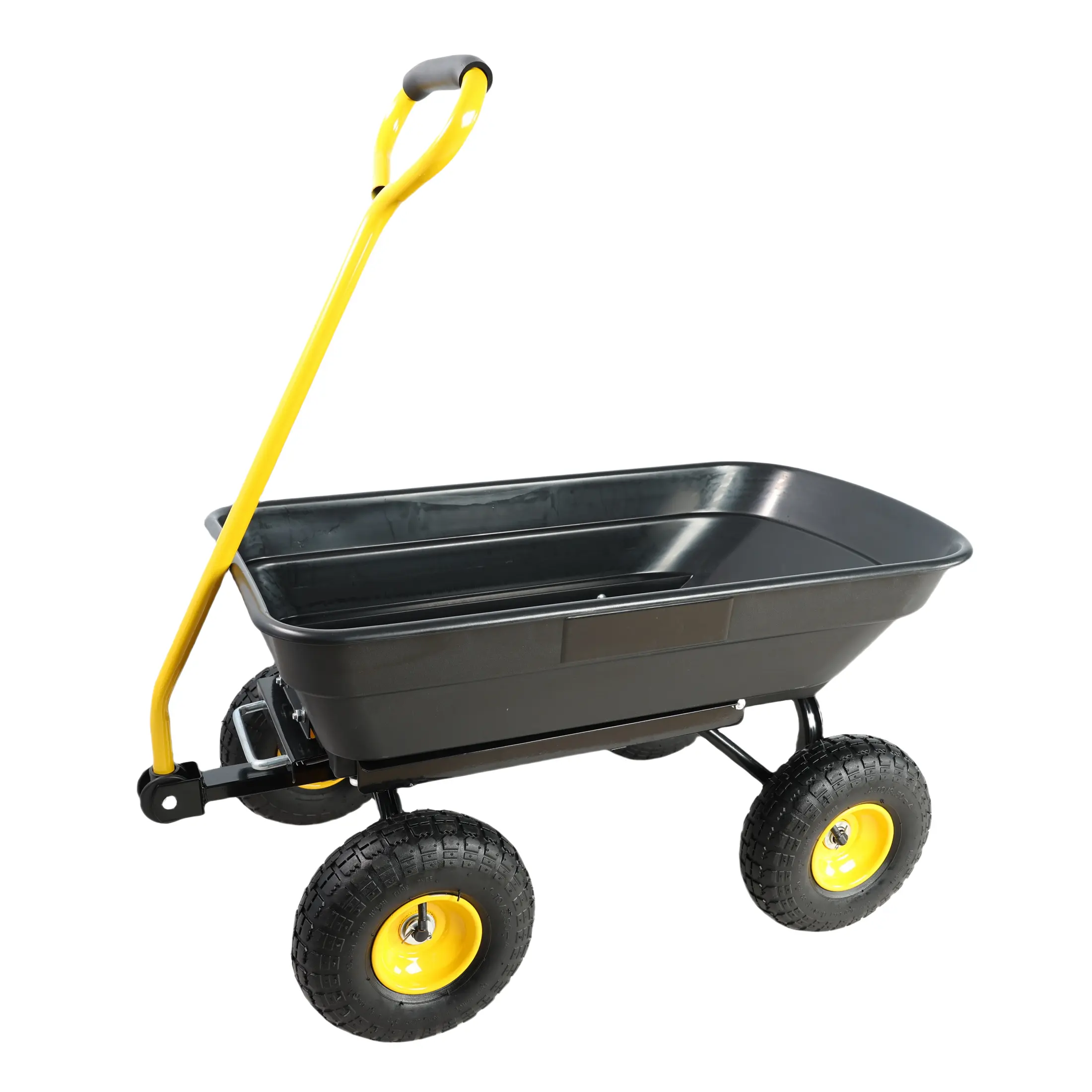 ARCH Folding Garden Dump Cart Wagon with 10-Inch Pneumatic Tires, 300 lb Capacity, 55L Poly Tray, Steel Frame, Black Metal Outdoor Utility Hauler for Yard, Lawn, Farm, Construction, Camping, and Landscaping, Black Color Options, Metal Material