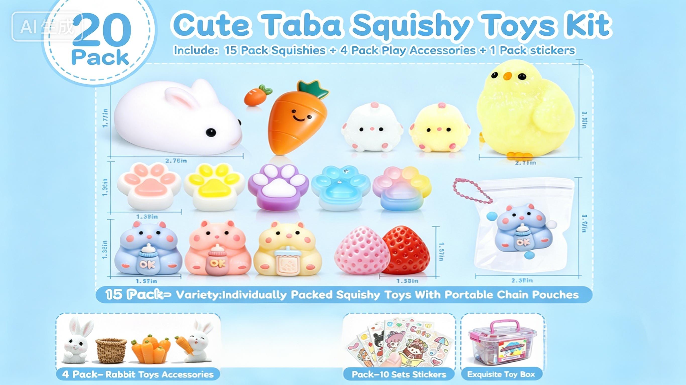 20Pcs Squishy Toys Pack-Easter  Squishy Sensory Fidgets Toys Party Favors for Kids 4-8 8-12 -Kawaii Squishies Squeeze Toys for Girls-4 5 6 7 8 9 10 11 12 Year Old Girl Birthday Gifts