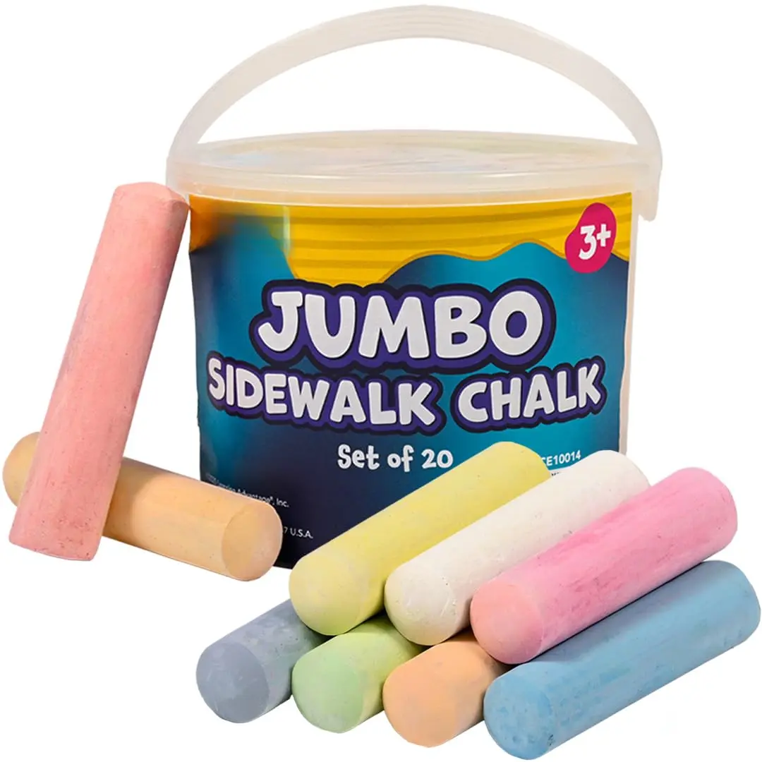 Jumbo Sidewalk Chalk, 20-Piece Bulk Set, 9 Colors Including Orange Writing Chalk, Chunky Size, Washable Non-Toxic Office Stationery for Kids' Playdate Creative Drawing Ideas, Kids Aged 3+
