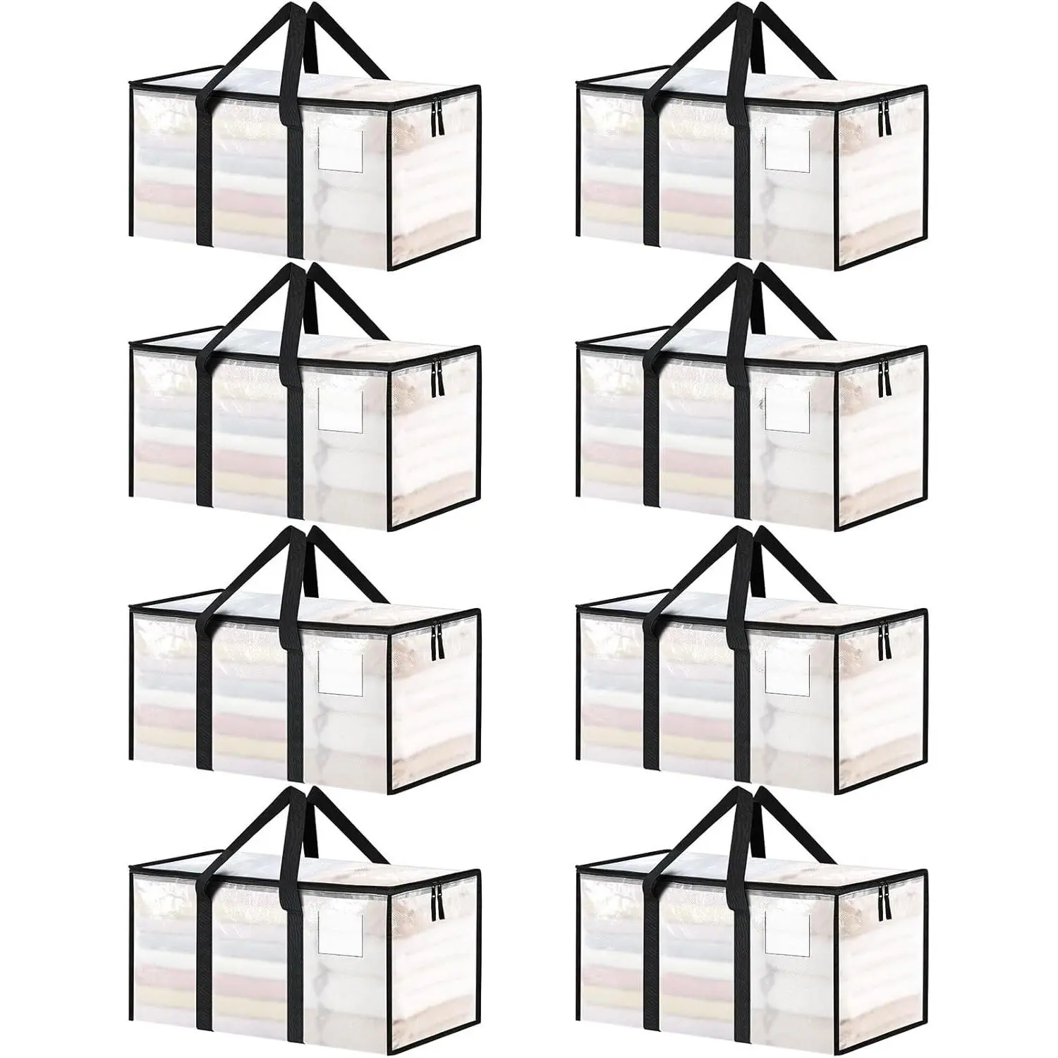 8 Pack  Heavy Duty Moving Bags, Clear Storage Bins with , Reinforced Handles & Heavy-Duty Zippers Moving Boxes Storage Bags  for Clothes Packing, Dorms, College Supplies, Clear