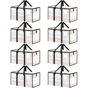 8 Pack  Heavy Duty Moving Bags, Clear Storage Bins with , Reinforced Handles & Heavy-Duty Zippers Moving Boxes Storage Bags  for Clothes Packing, Dorms, College Supplies, Clear