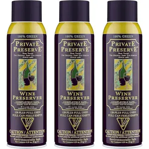 Private Preserve Wine Preservation System | 100% Green Gas Based | Suitable For All Wine, Port, Sake, Cognac, Whiskey, Fine Oil & Vinegar (Pack of 3)