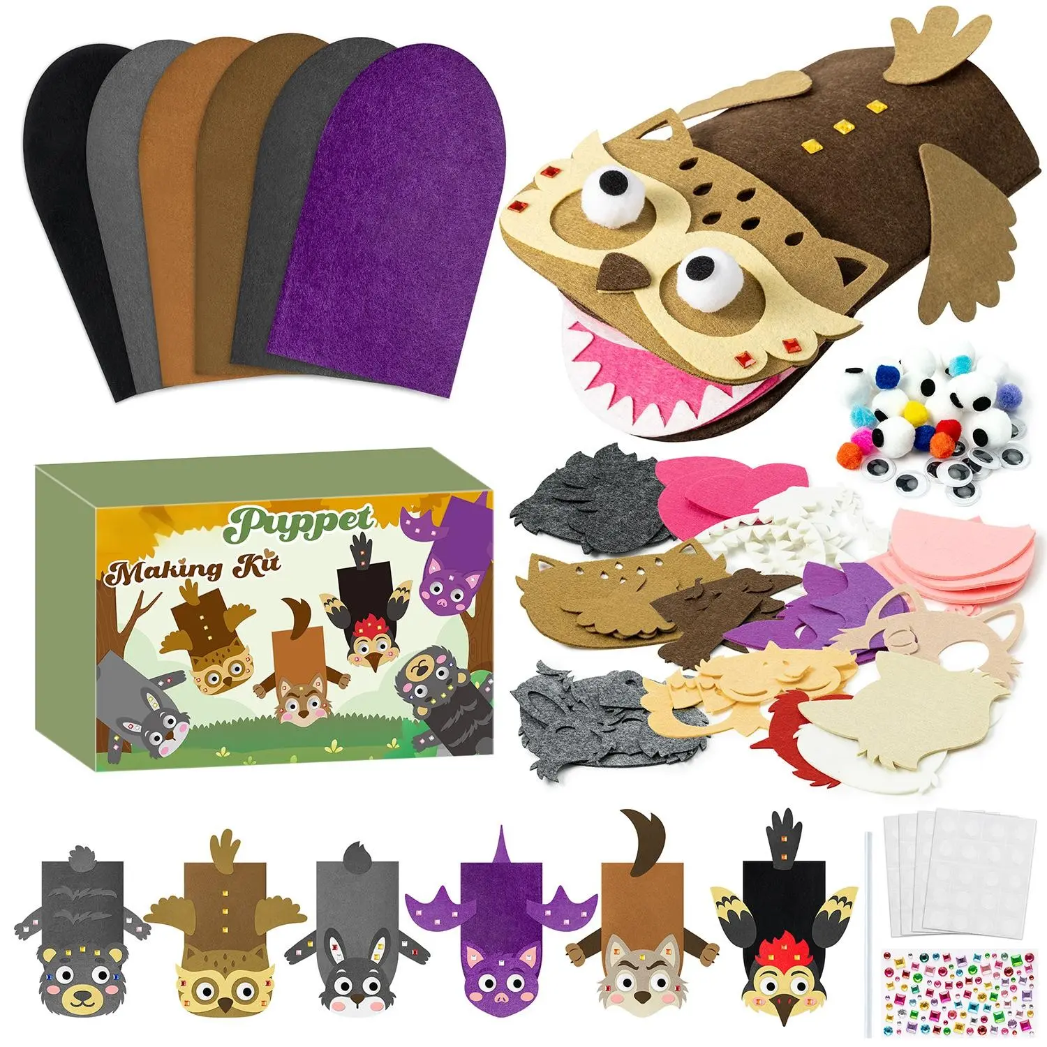 DIY Animals Hand Puppet Gift Box Kit, Create Woodland & Dinosaur Puppets, Perfect for Fall, Thanksgiving, Christmas, New Year, Back to School