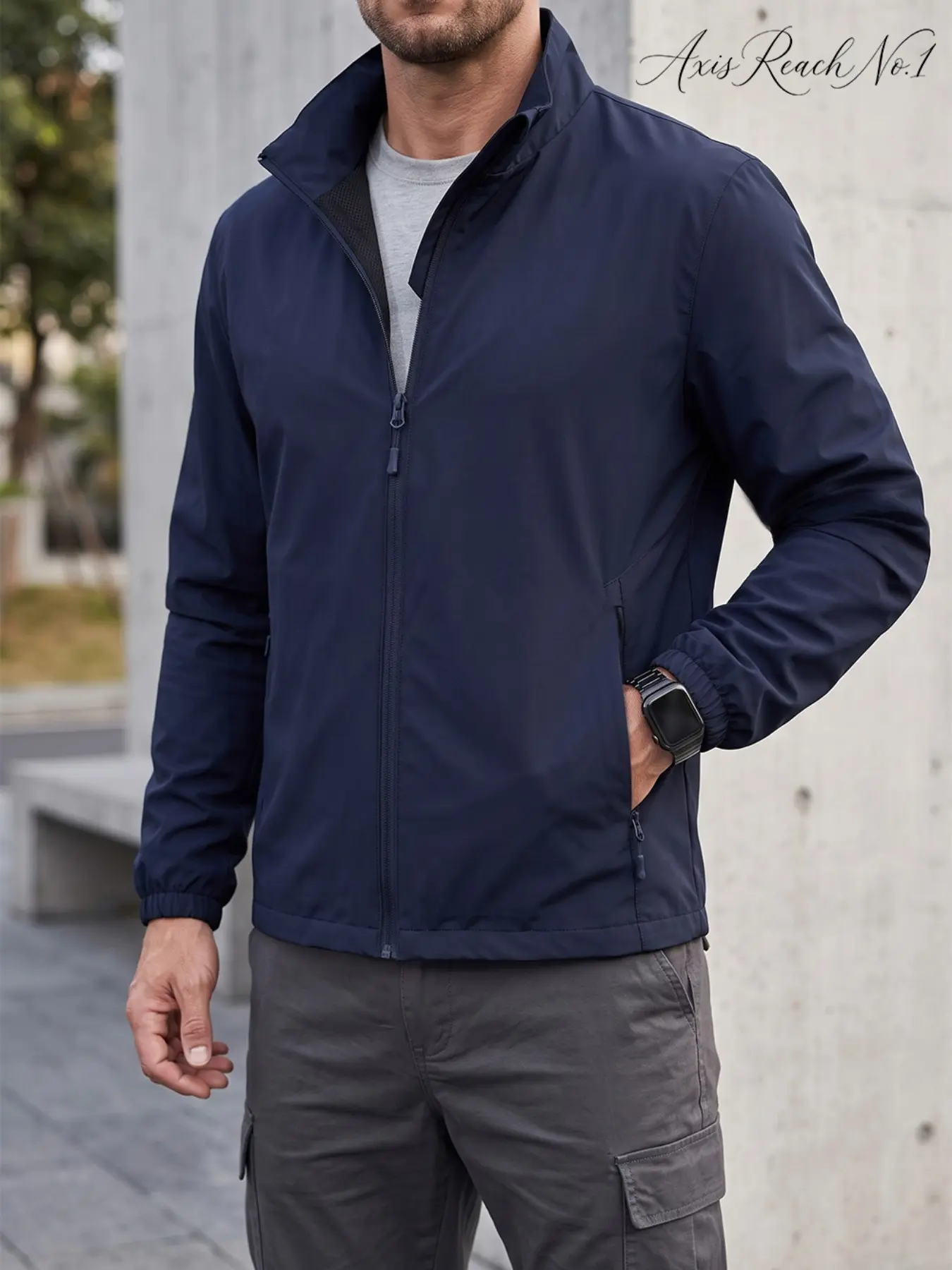 A1 Men's Casual Full-Zip turndown collarJacket -  Collar Windbreaker, Breathable Athletic Outerwear for Golf, Hiking, Running & Daily Streetwear - Fall/Spring Transition Coat Athletic Jackets