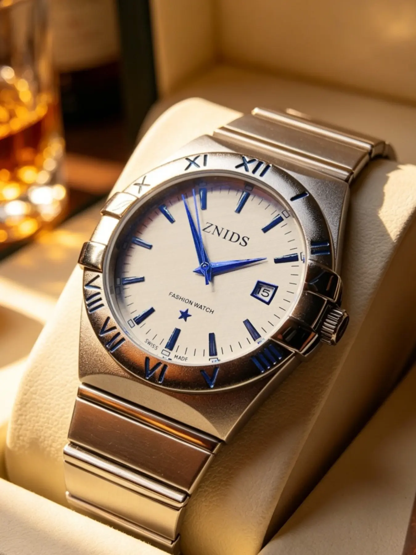 Classic Zodiac Men's Quartz Watch, Stainless Steel Strap, Luminous Roman Numerals, Calendar Display, Waterproof, Business Casual, Gift for Him