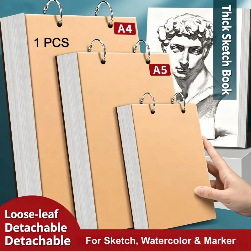 Thickened Sketchbook with 90 Pages, A6 Drawing Pad, A4 Art Book, A5 Detachable Notebook, Portable Mini Painting Book for Students and Artists