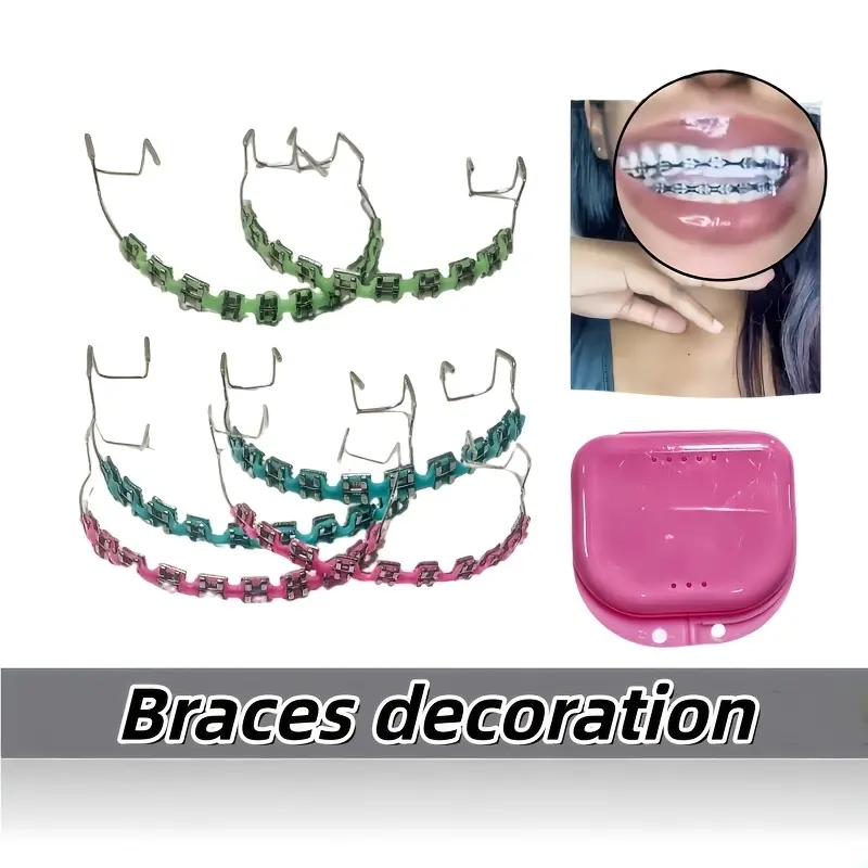 Hip Hop Rap Cosplay Dental Grills Stylish Colored Metal Teeth Grills 1 braces box Upper Lower Teeth Decorative Braces Set with Hooks Suitable for Halloween Party Concerts Streetwear Great Gift for Halloween Birthday Concert