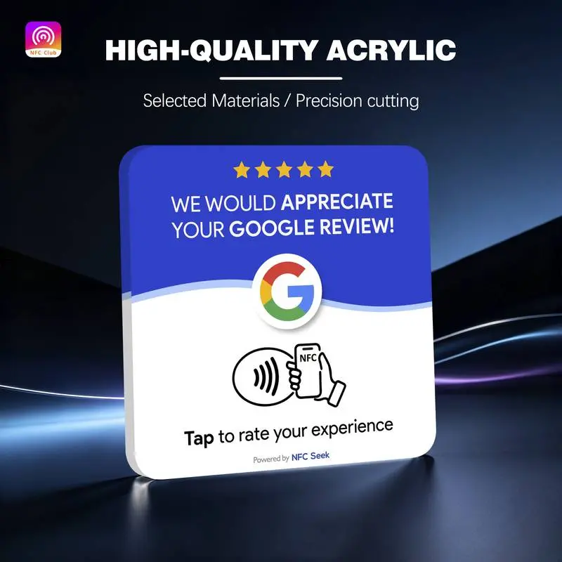 Wholesale NFC acrylic tag for Google Reviews - Click to write social business review card, 13.56MHz, acrylic material, cannot be attached to metal surface, 504 bytes of memory - supports custom writing NFC link