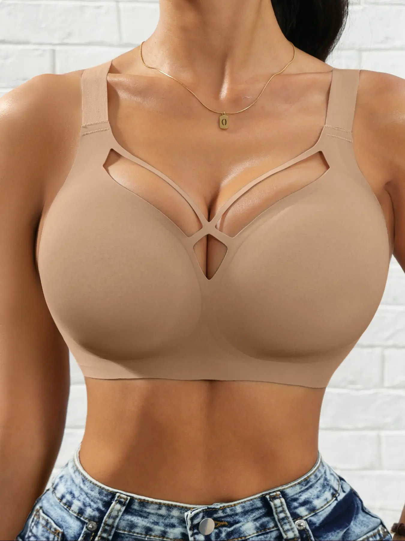 Women's Wireless Plunge Bra, Fashion Cross Strap Design, Seamless Comfort Support, Casual Fitted Lined Underwear for Daily Wear
