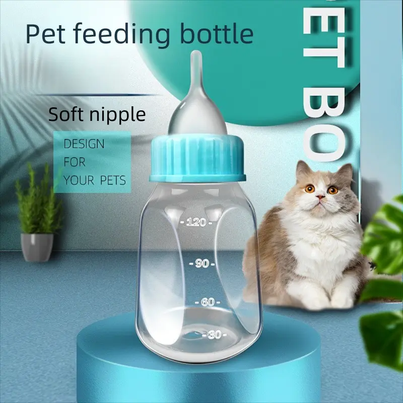 Small Animal Pet Feeding Set, 4-Piece Kit with 120ML Bottle, Silicone Nipple & Brush, Leak-Proof, Food Grade, Adjustable for Hamsters, Kittens, Puppies