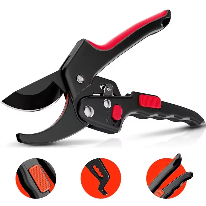 High intensity gardening ratchet pruning scissors increase cutting power by 3x, and the ratchet trimmer is very suitable for wea