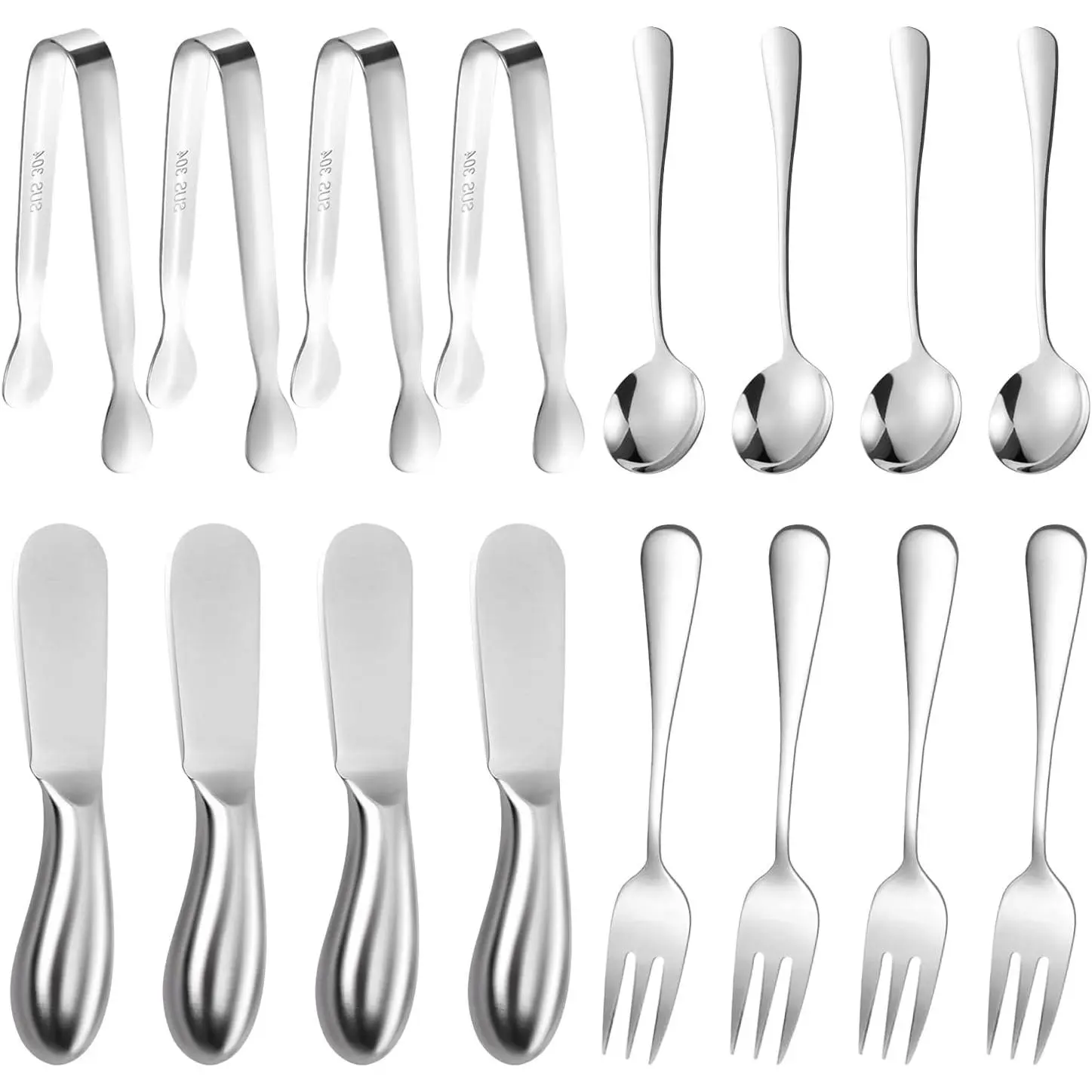 Cheese Butter Spreader  Set 16 count Stainless Steel Multipurpose Butter  Cheese Slicer Mini Serving Tongs Forks and Spoons for Butter Spreader
