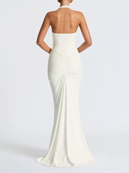 Women's Solid Color Halter Neck  Dress, Elegant Sleeveless Dress for Party Club Dating Wear, Ladies Summer Clothes