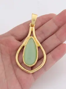 1pc Matte Gold Hammered Double Layer Teardrop Pendant, Open Outline Frame Inlaid Imitation Ston, Bohemian Statement Jewelry Making Charm for Women’s Bold Necklaces