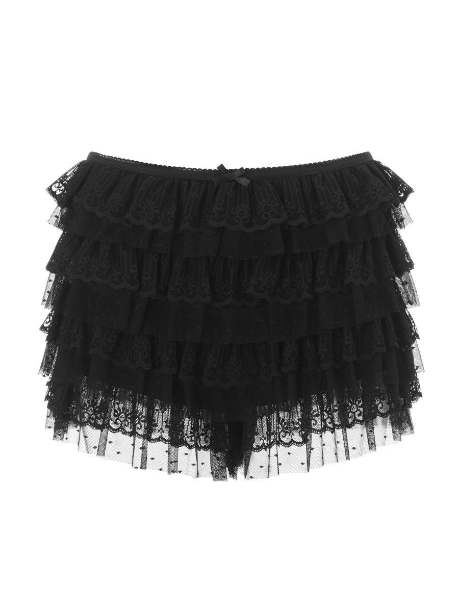 Women Mesh Lace Bloomer Shorts Y2k Layered Ruffle Frilly Booty Shorts Fairy Bowknot Boy Shorts Panties Party Clubwear