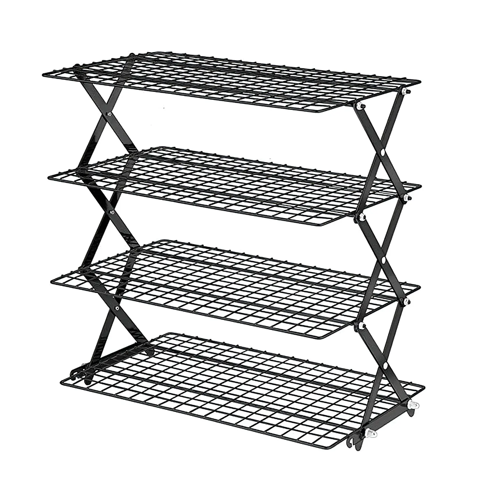 4-Tier Carbon Steel Baking Grid, Heavy-Duty Fold-Flat Bake Stand for Cakes/Cookies, Space-Saving Oven & Dishwasher Safe Baking Supplies (Black)
