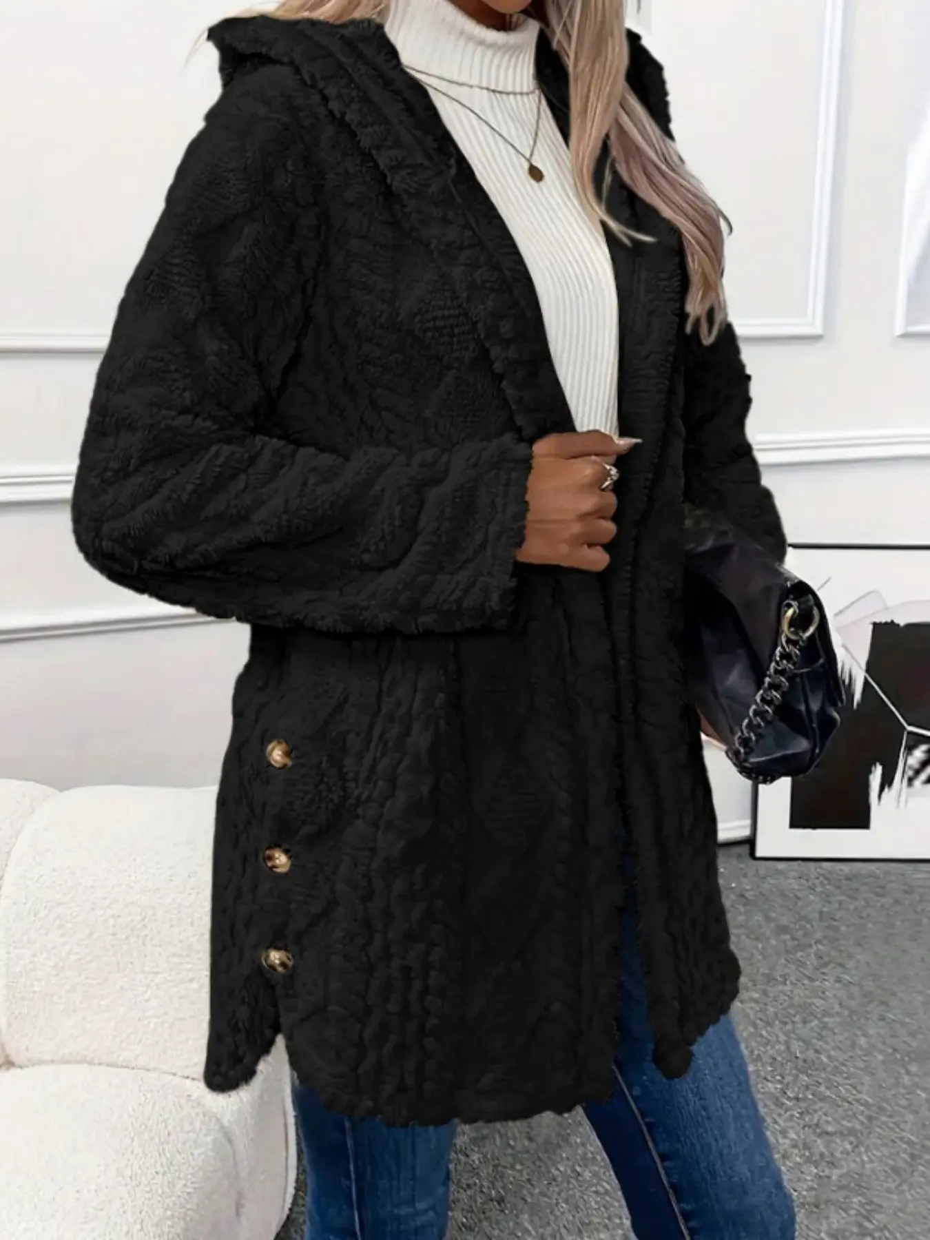 1 piece, autumn and winter women's hooded loose lazy wind double-sided velvet cardigan long sleeve leisure warm coat home comfortable warm outer coat, white apricot black gray plaid camel haze blue lotus root pink red navy orange yellow green can choose