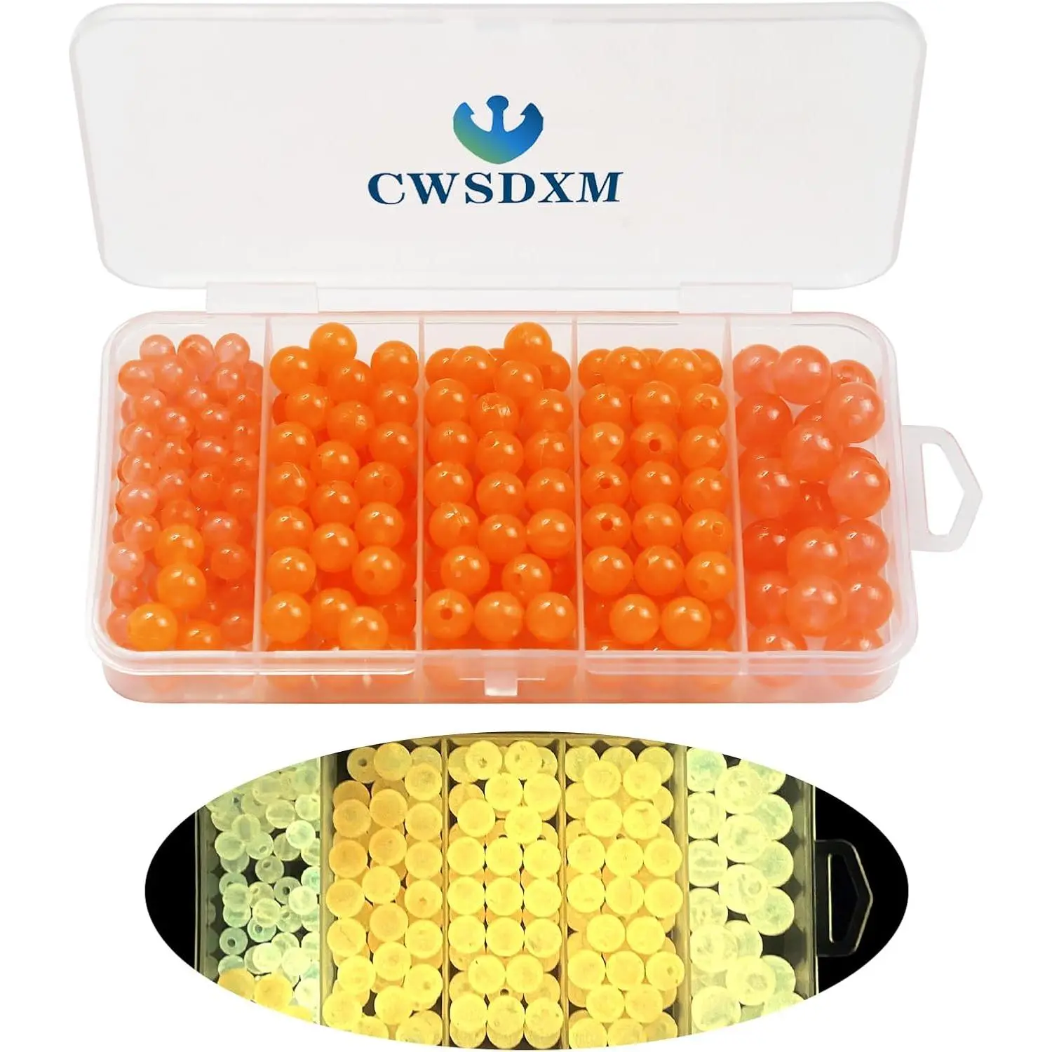 Glowing Fishing Lure Beads Assortment - Round Mixsize Beads (6mm, 8mm, 10mm) with Brass Sinker for All Fishing Rigs