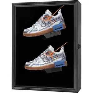 Shoe Display Case Memorabilia Display Case Shoe Wall Mount Wooden Sneaker Cabinet for Football Basketball Baseball  Shoes Display with Anti Fade UV Protection  Door Lockable