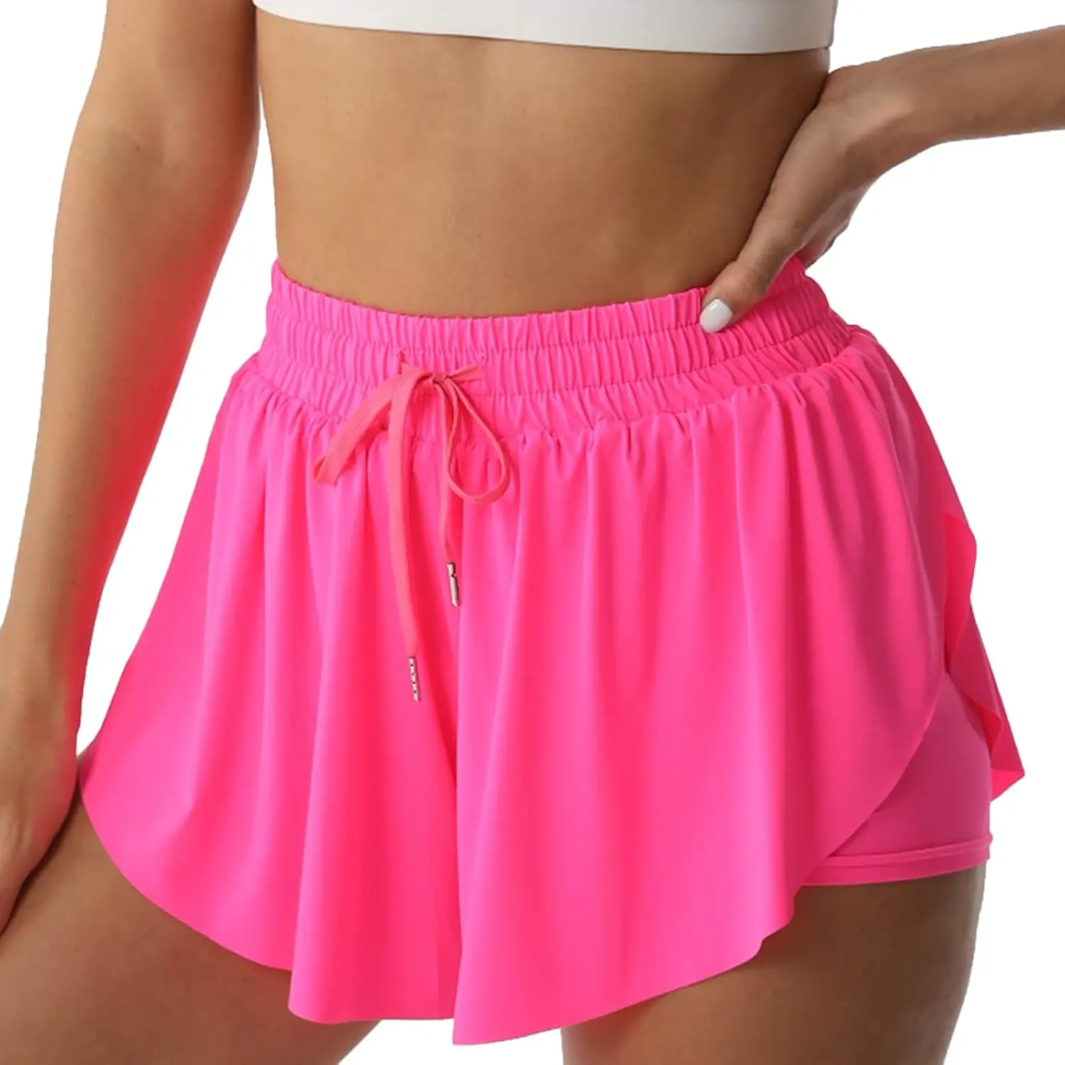 Women's Flowy 2-in-1 Double Layer Butterfly Cut Gym Shorts, Quick-Drying, Comfy, Multi-Size, Ideal for Running Tennis (Gift), Girl