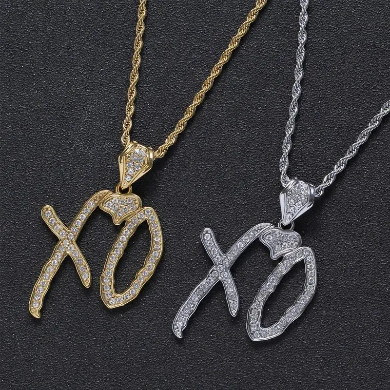 Bling Iced Out Letter XO Pendant Cubic Zirconia Letter Necklace for Men Women Fashion Casual Hip Hop Rock Rap Party Jewelry