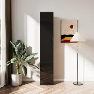 13.78*11.50*74.80 Inch Black Freestanding 2-Door Tall Storage Cabinet 3 Fixed Shelves Melamine 15mm Particle Board 3mm MDF Back Panel Waterproof Surface Multi-Purpose Pantry Bookcase for Kitchen Study Living Room