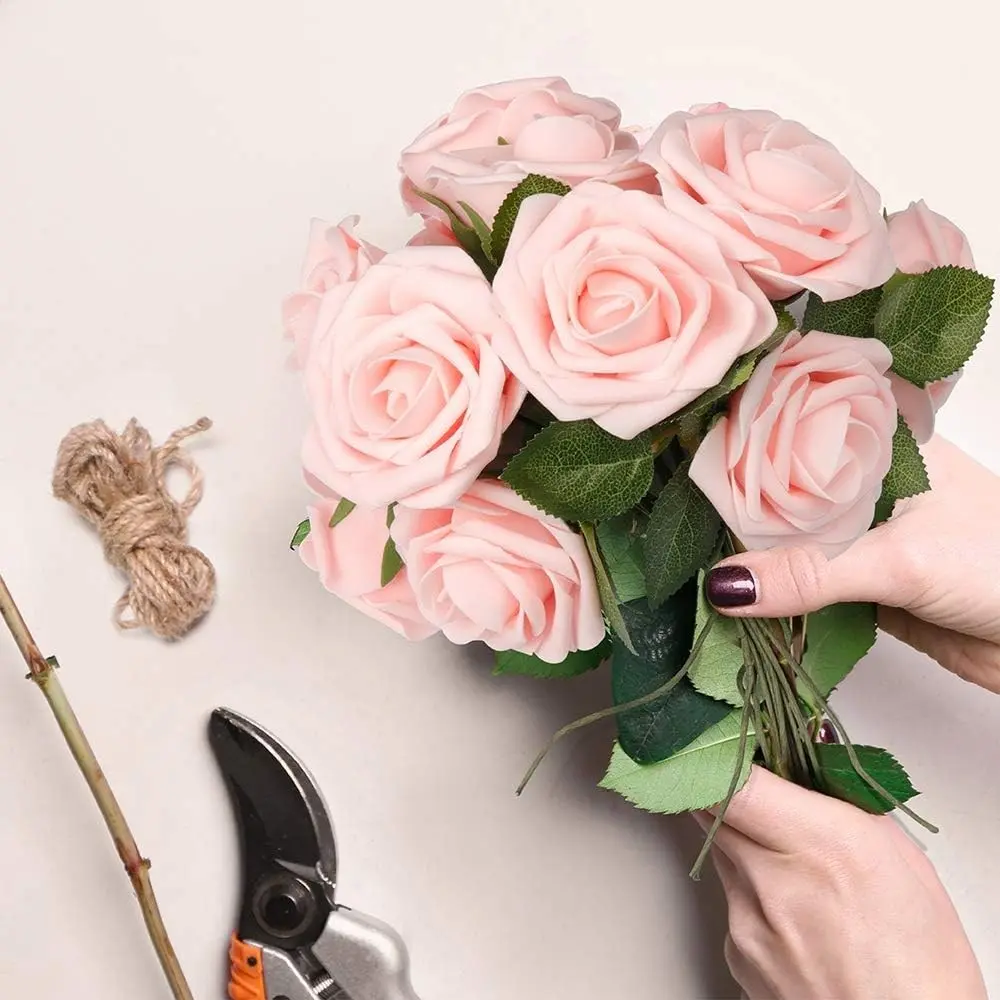 25 Artificial Roses with Stems, 25 Leaves, DIY Wedding Bouquet Centerpiece, Party Baby Shower Valentine Christmas Tree Decor, DIY Flower Arrangements