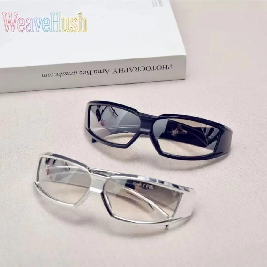 2026 Year-End Sale Cyberpunk Silver Glitter Sunglasses, Square Reflective Mirror Frame Fashion Shades, Futuristic High-Tech Cool Stylish Eyewear for Women Men, Night Out Party Music Festival Rave Club Streetwear Daily Outfits Trendy Sparkling Sun Glasses