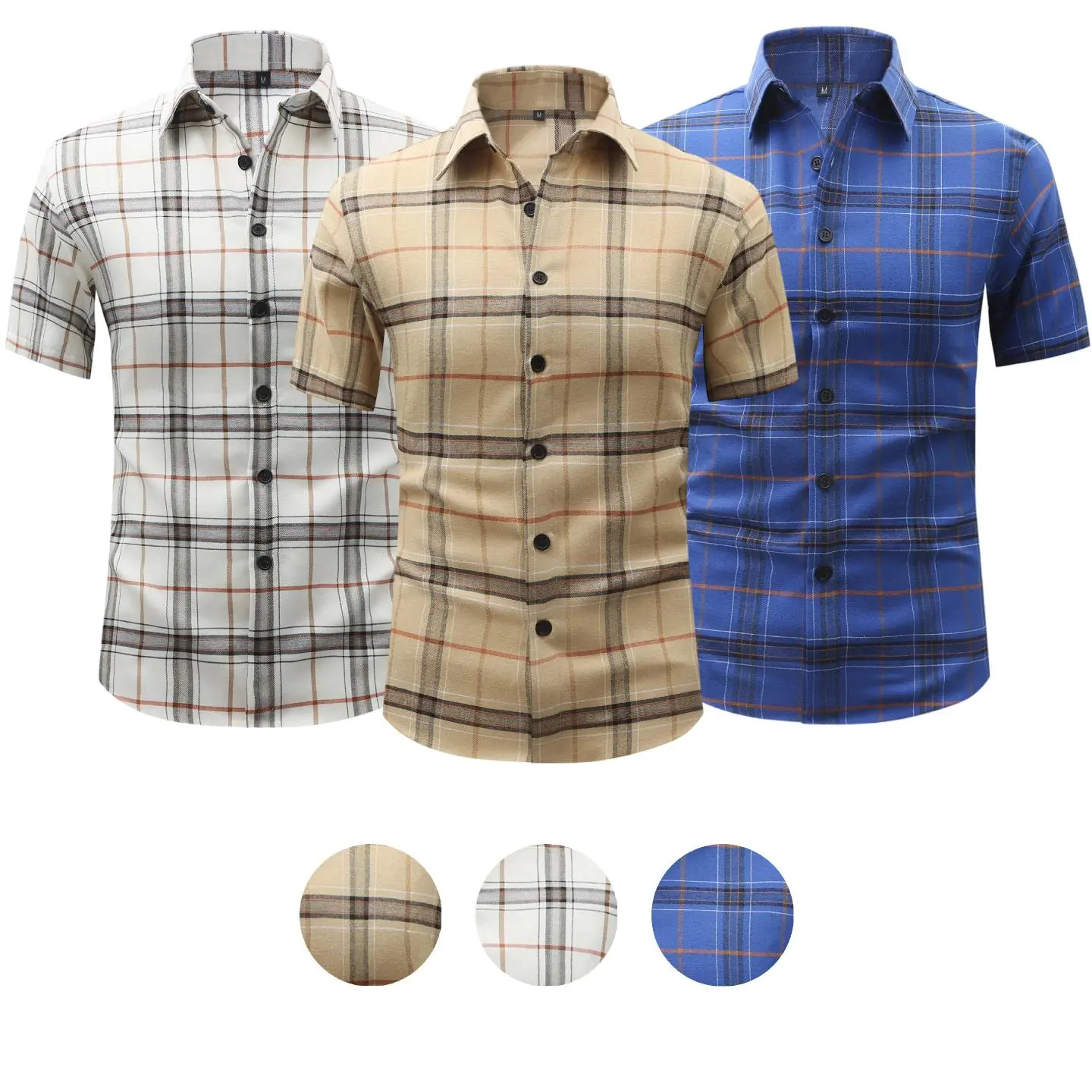 Men's 3-Pack Short Sleeve Plaid Shirts - Casual Button Down Shirts with Classic Check Pattern, 70% Polyester 30% Cotton Blend Wrinkle-Resistant Summer Shirts for Business & Leisure (S-3XL)