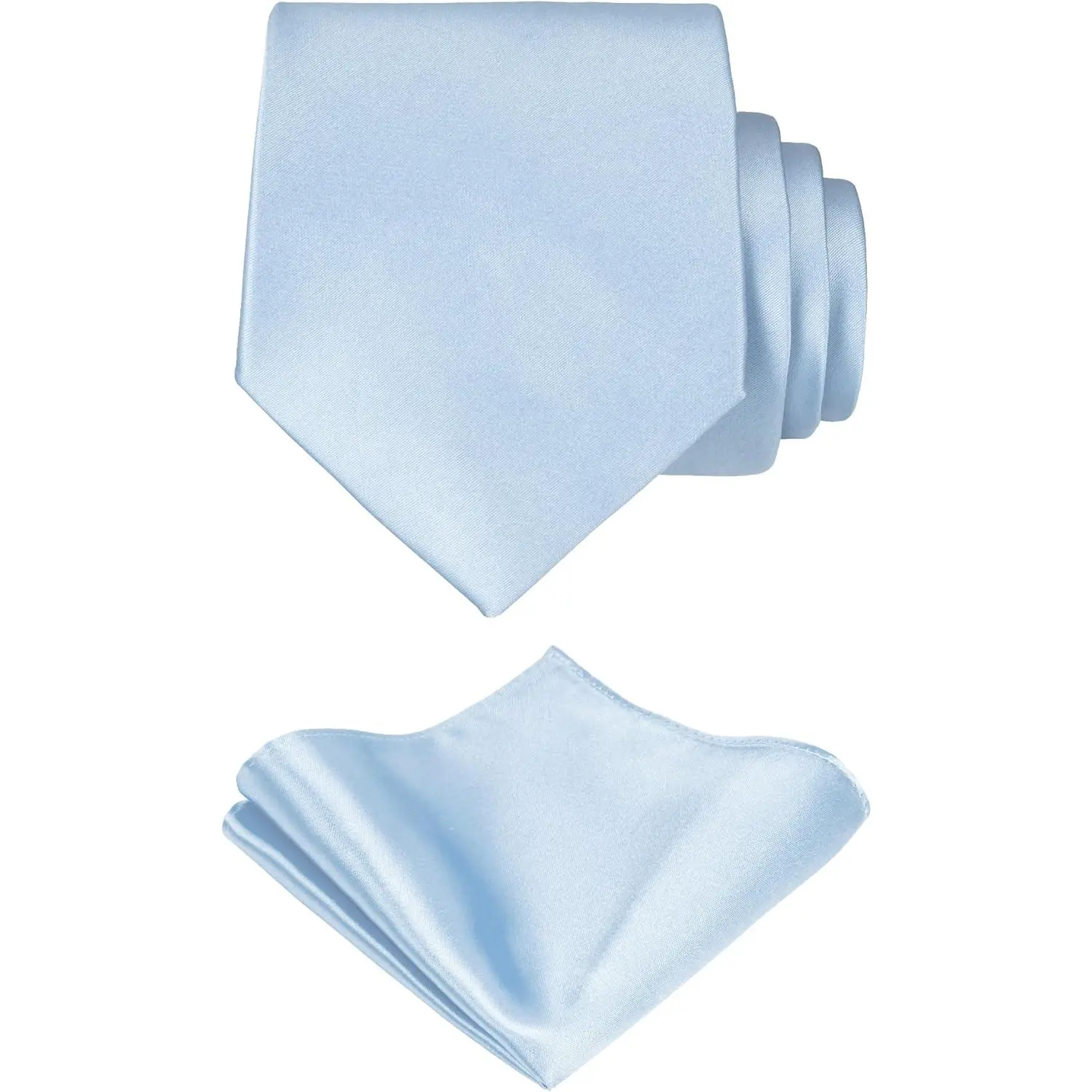 Solid Satin Woven dyed Color Formal Black Necktie and Pocket Square Sets in Gift Box