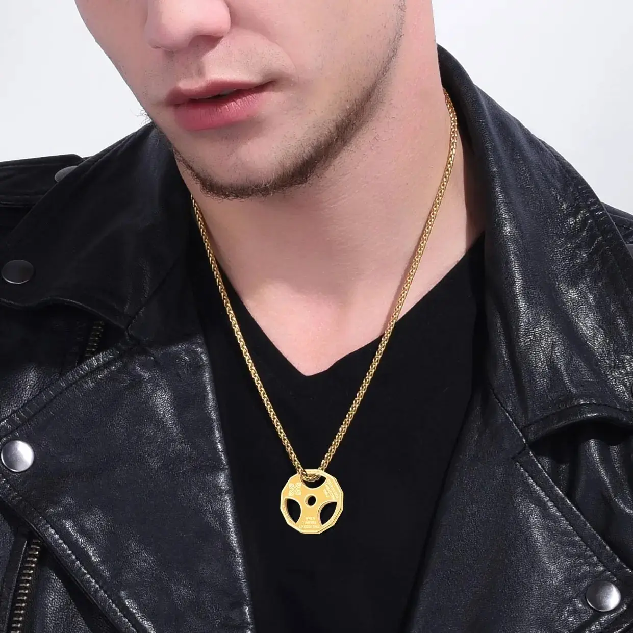 Fitness dumbbell necklace, men's and women's stainless steel weight plate, barbell chain pendant