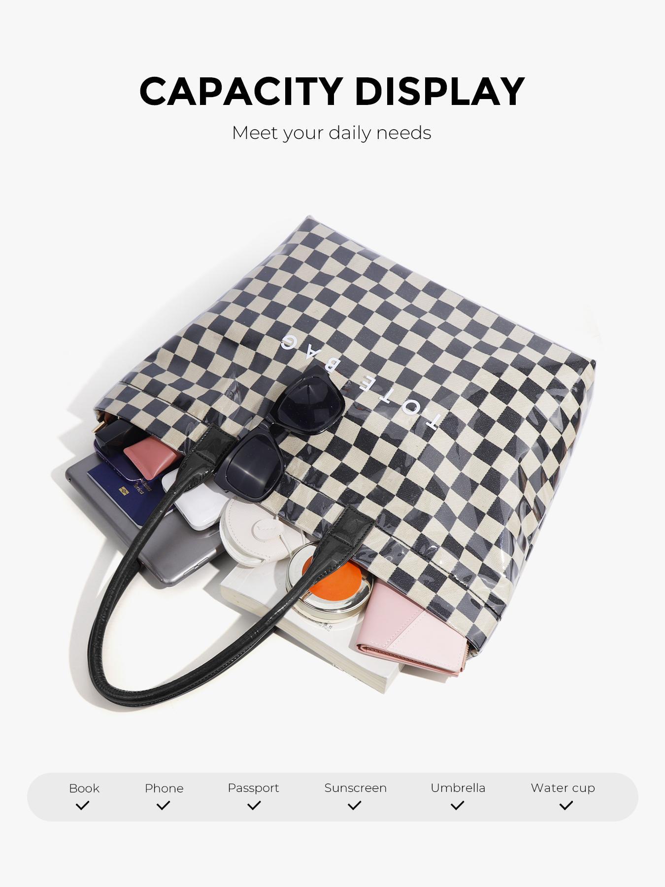 Checkerboard Pattern Stylish Tote Bag, Casual Versatile Handheld Bag, Minimalist Transparent Commute Large Capacity Bag for Women