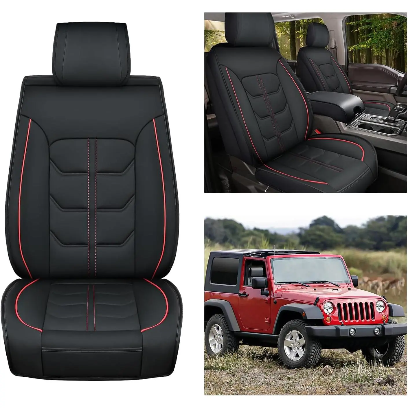 Nilight Custom Fit Car Seat Covers & Protectors for 2007-2024 Jeep Wrangler JK JL 4-Door, 2PCS Front Auto Leather Seat Covers, Waterproof, Wear-Resistant, Anti-Slip Cushions, Car Seat Protectors, Auto Seat Covers