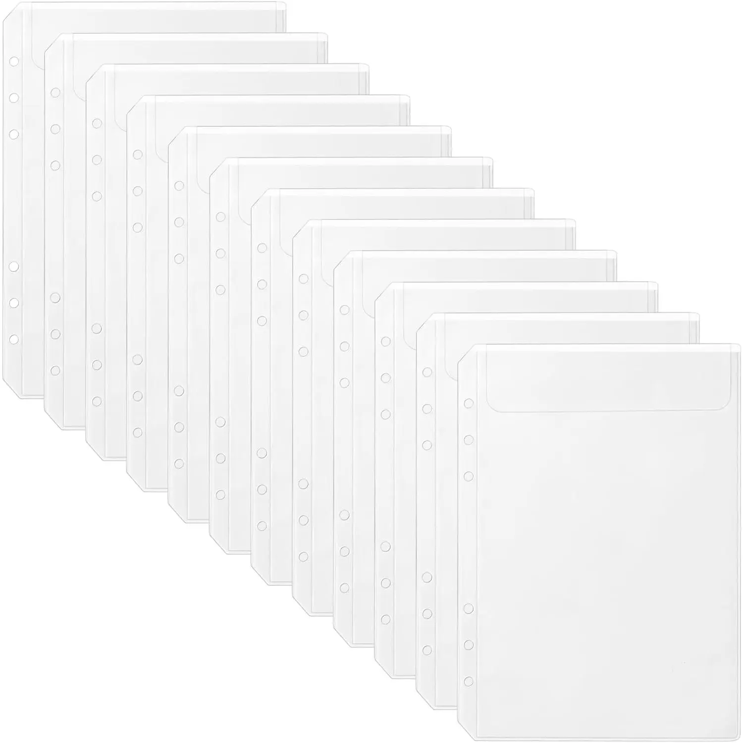 12 count A5 Clear Binder Insert Pocket - 6 Hole No Zipper Envelope for Planner, Budgeting, Saving, Financial Record, Document Organization, Journaling, Specimen, , Photo, and Postcard