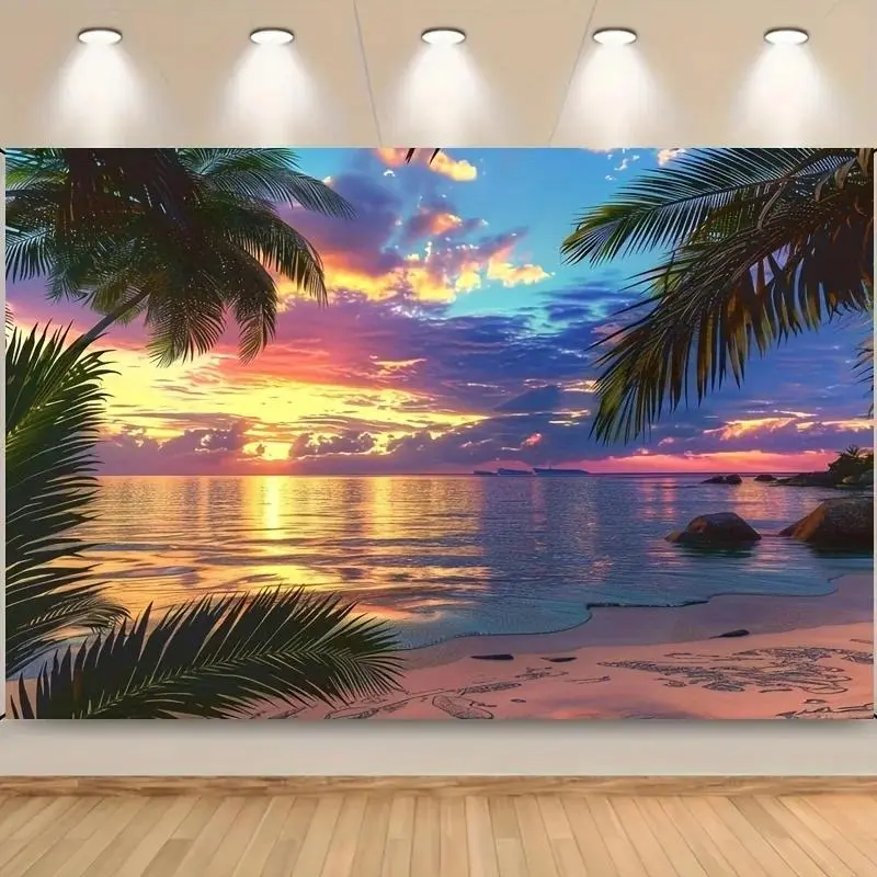 Tropical Beach Background Hawaiian Wreath Beach Palm Tree Photography Background Birthday Party Banner