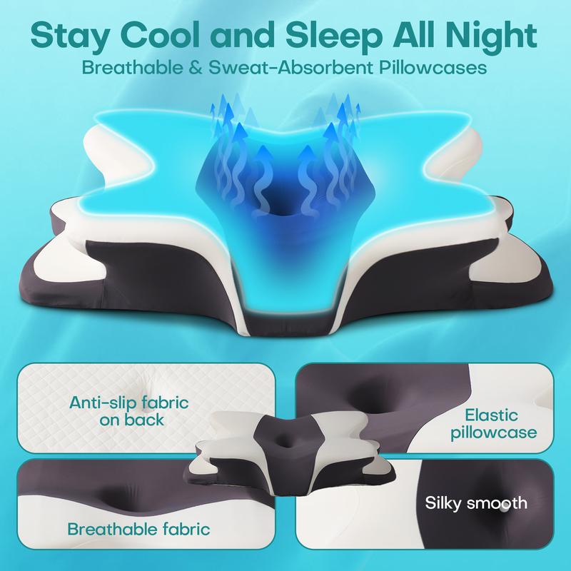 Double-Sided Zoned Contour Neck Pillow - Dual-Height Supportive Memory Foam - Cool-Breathable Pillowcase, Enlarged Armrest Section - Center Groove Design, Ultra-Soft for Side, Stomach & Back Sleepers #TOP PICKS