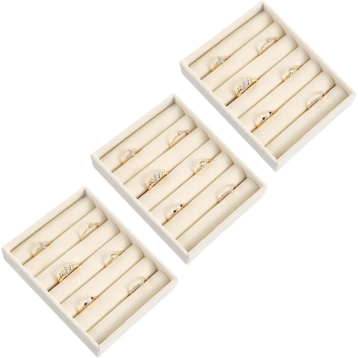3 count Small  Tray Set Organizer   Organizer Tray Stackable  Drawer Organizer Drawer Inserts Beige Earring Holder for Women Rings Stud Necklaces Storage Display Case