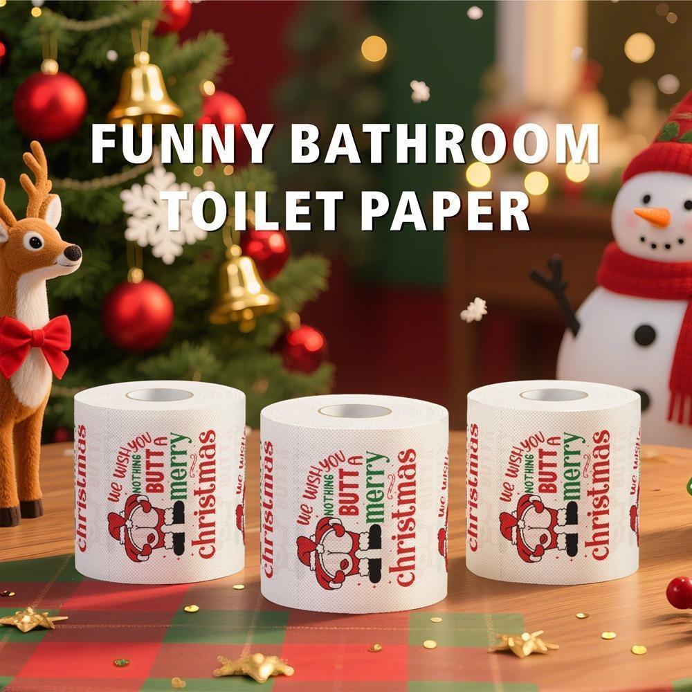 Christmas Toilet Paper Happy 2026 New Year Tissue Roll 2 Layers Xmas Supplies for Home Bathroom Decoration Disposable Napkins