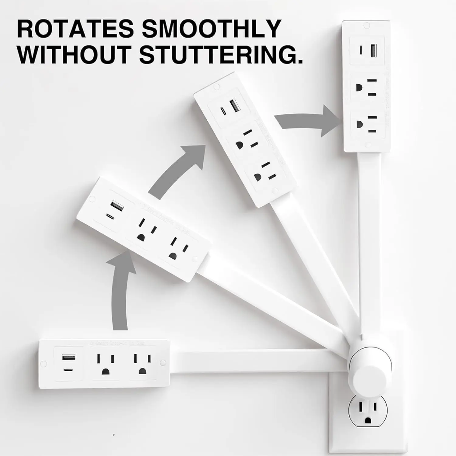 Power Socket Extender with USB-A, USB-C, 2 Ac Outlets, Extendable 17-27 Inches, Rotates 180°, Ideal for Hard-To-Reach Spaces