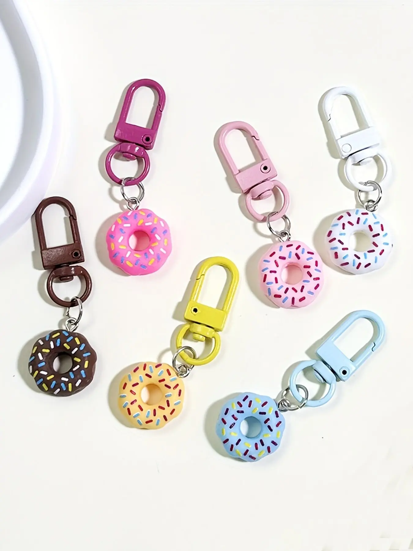 6/12pcs Cute Donut Keychains, Resin Charms with Alloy Lobster Clasps, Durable Key Rings, Keyring for Purses & Backpacks, Random Colors, Keychain Accessory, Key Chain Accessories